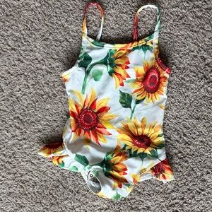 Amazon Kids White One-Piece Swimsuit with Yellow & Red Sunflower Print